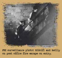 camden28: fbi surveillance photo - ridolfi and reilly on post office fire escape on entry
